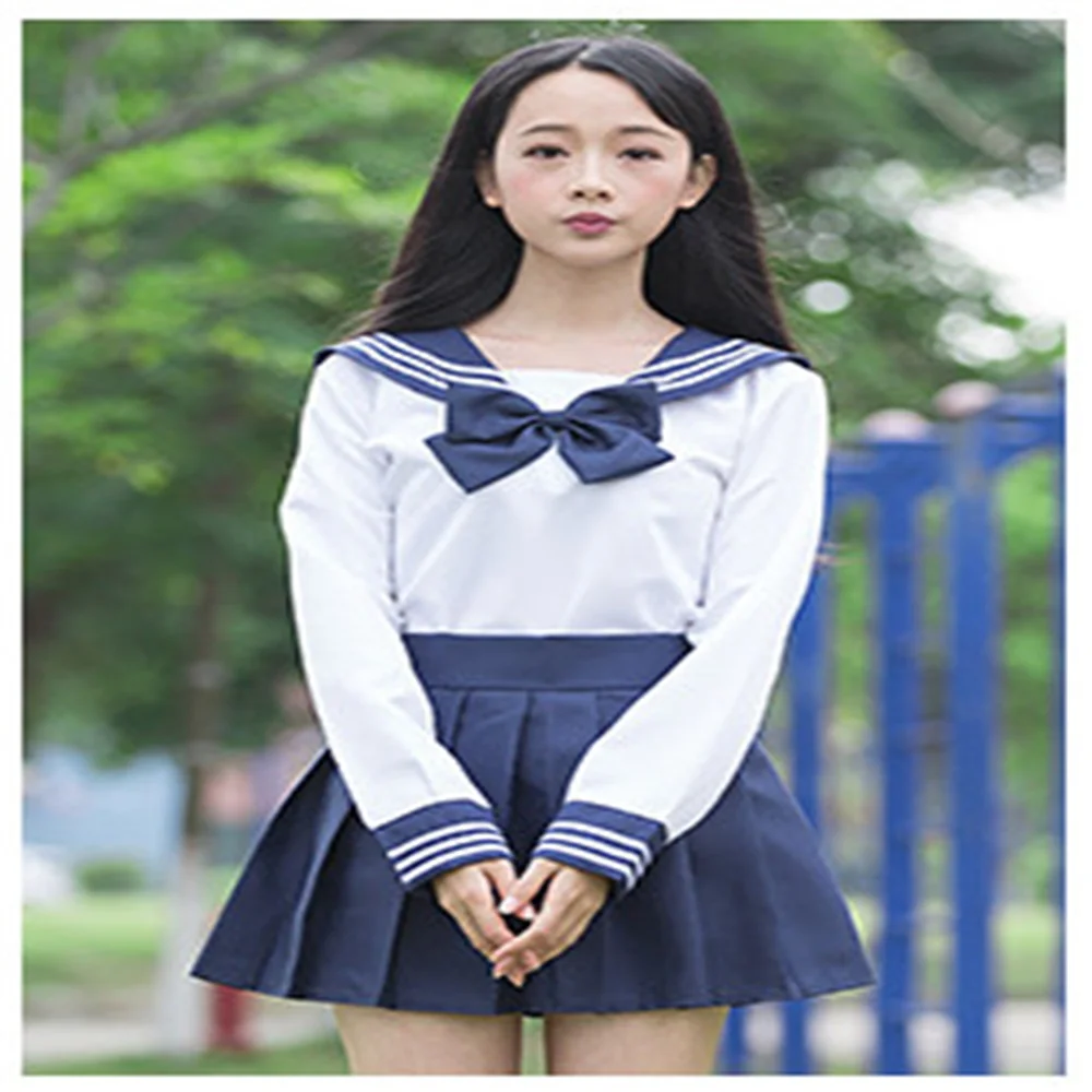 Japanese Style Student Girls School Uniforms Girls Navy Costume Women Sexy Navy JK Suit Sailor Blouse Pleated Skirt Set