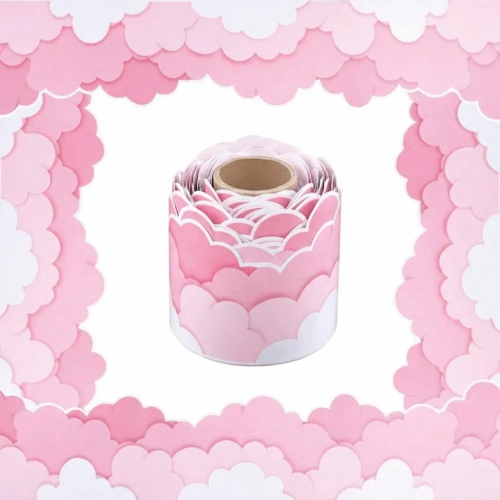 Copperplate Paper Black Board Border 4-Color Solid Cloud Pattern Self-Adhesive Border Removable Wall Border Tape