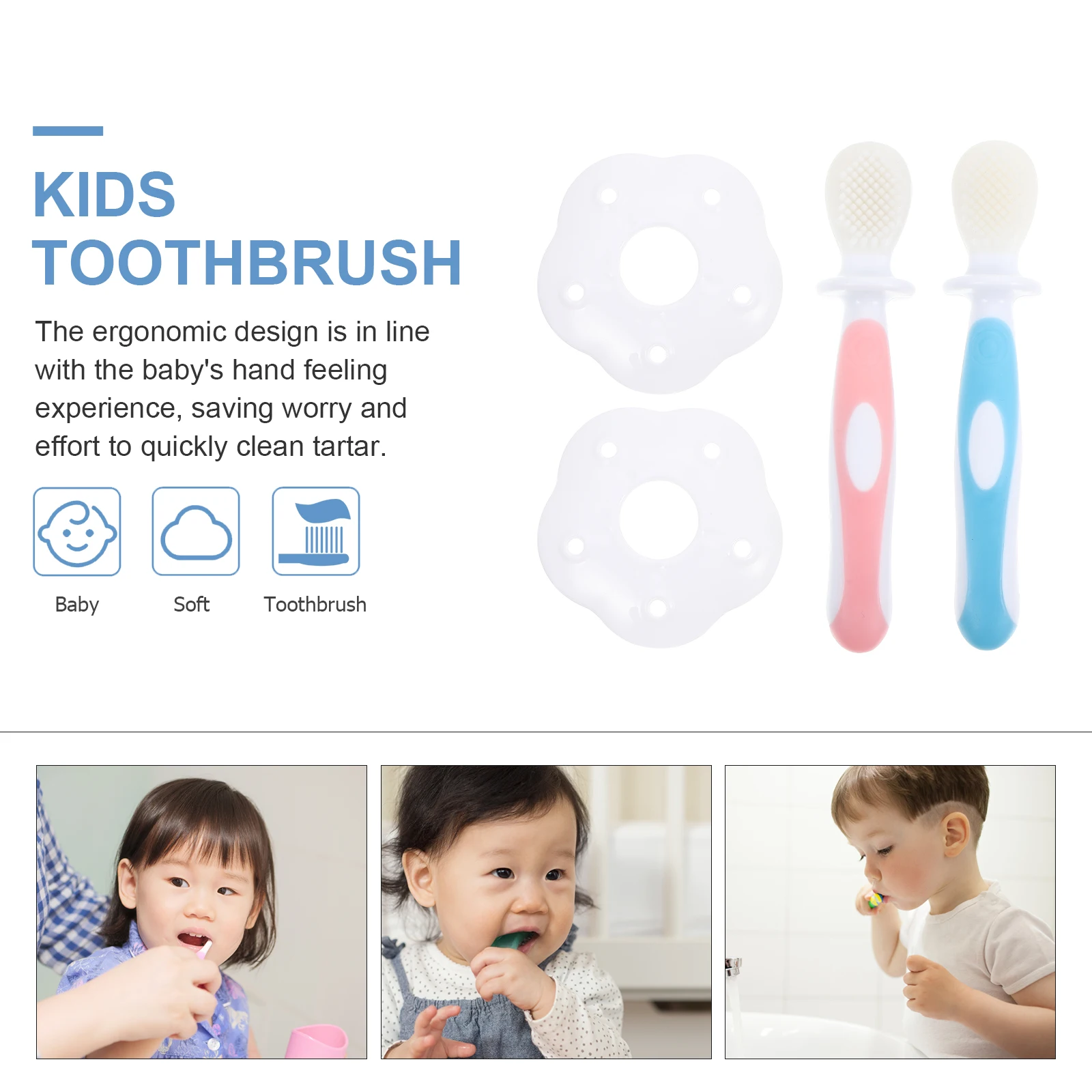 

2 set 2 Sets Silicone Kids Toothbrush Children Dental Care Tool Baby Oral Cleaner Teeth Brush Toddler Cleaning Supplies
