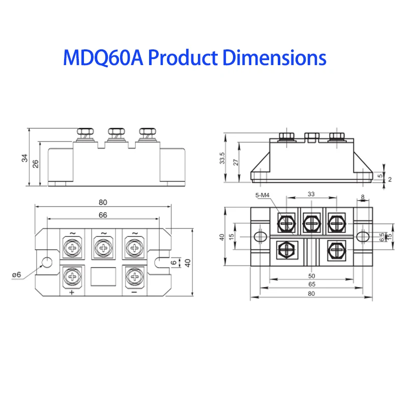 Single-phase MDQ 60A 1600V Black bridge rectifier 60A 100A 150A 200A Single-phase rectifier bridge module