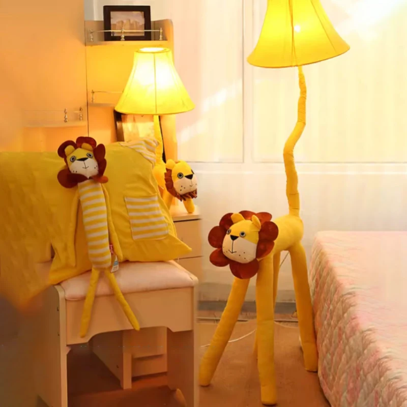 Cute Children's Room Floor Lamps Fabric Doll Lion Lamp Modern Warm Baby Room Atmosphere Lamp Boy Girl Bedroom Floor Lights LED