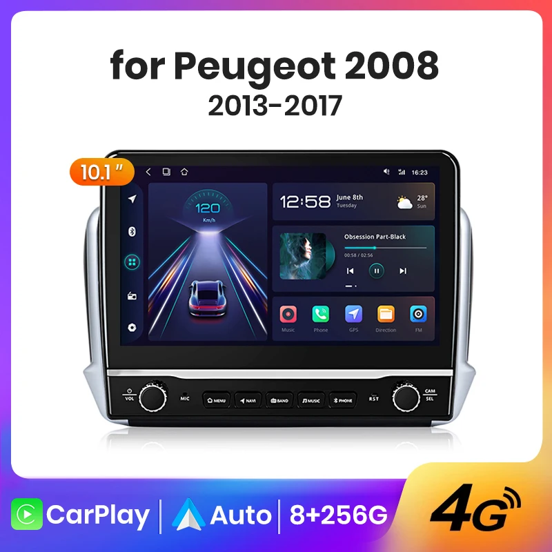 WESAFE Wireless CarPlay Android Auto Radio for Peugeot 2008 208 2012 2013 2014 2015 2016 2017 2018  4G-LTE 8-Croe   RDS DSP IPS