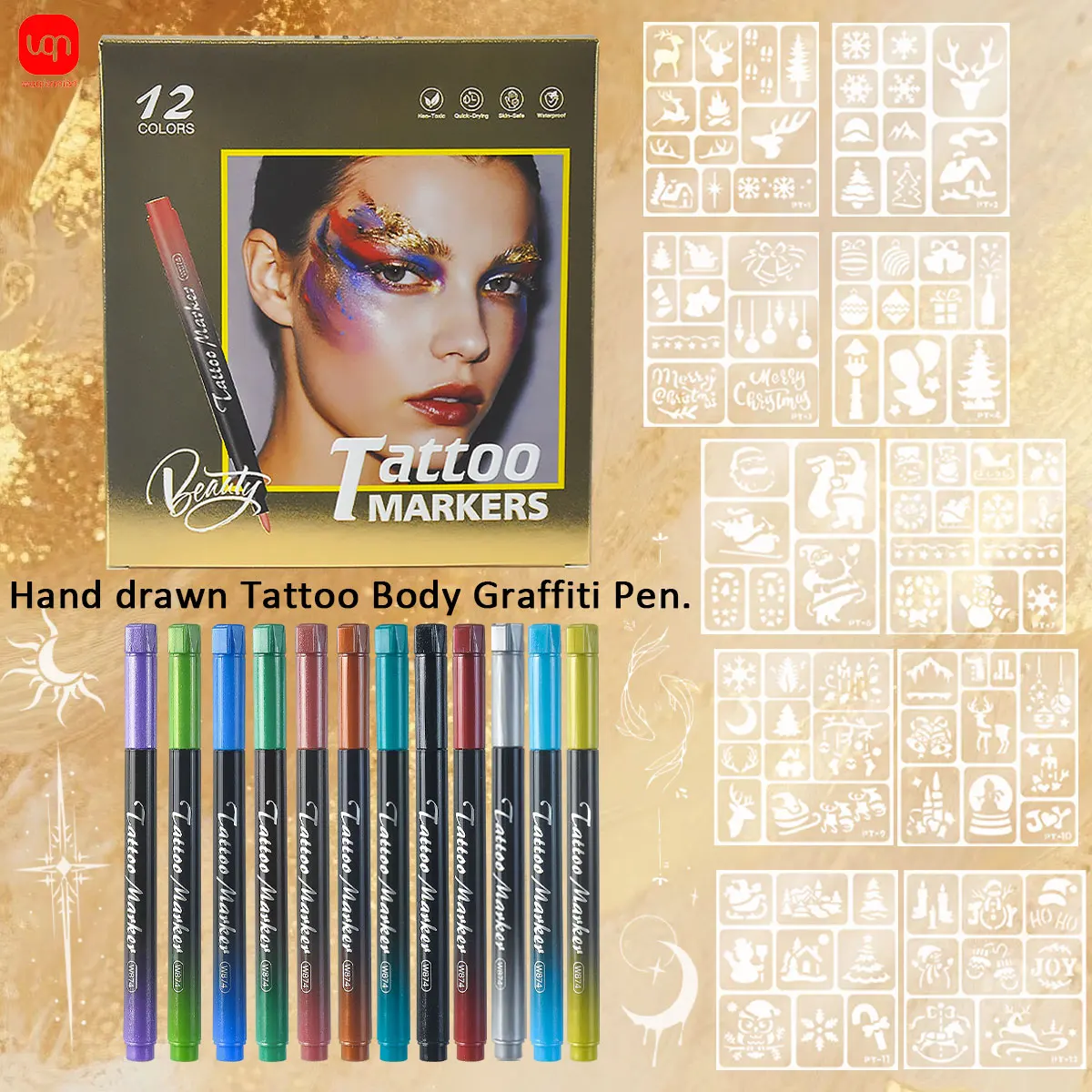 

WQN-12PCS Direct Liquid Fluorescent Body Color Pens, Fiber Soft Tips, Daily Drawing Creation, Music Festival Decoration Supplies