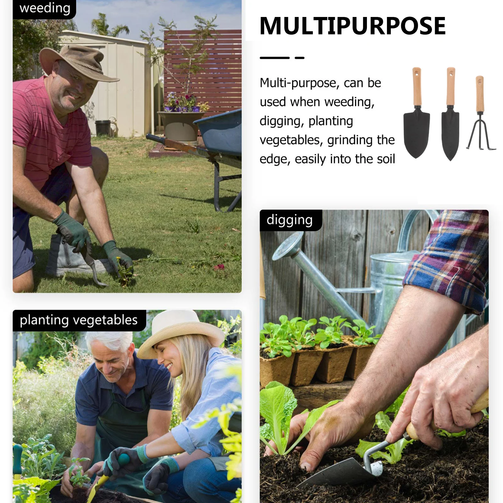 

1 set Garden Tool Set Stainless Steel Wood Handle For Flower Planting Shovels Gardening Rakes Outdoor Shovel Tools Practical