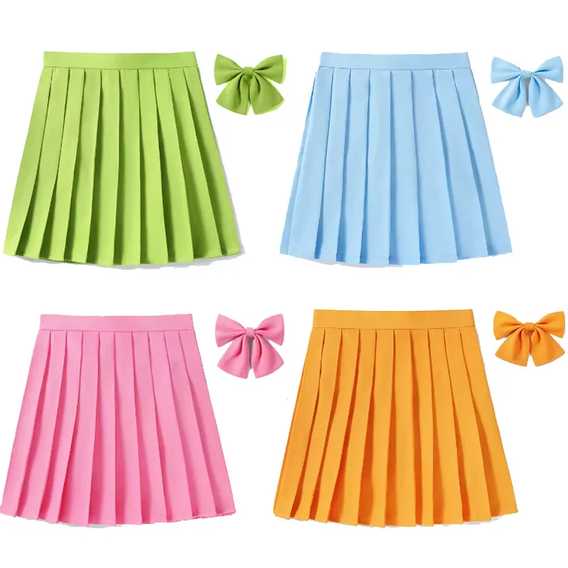 

High Waist Skirt With Bowtie Ladies XS- 5XL Summer Women A Line Harajuku Korean Black Mini Pleated Skirt For School Girl Uniform