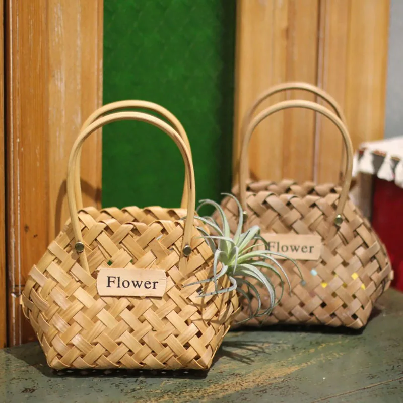 23*11*25cm Hand-woven Rattan Flower Basket Household Flower Storage Basket Holiday Decorations Modern Handicrafts