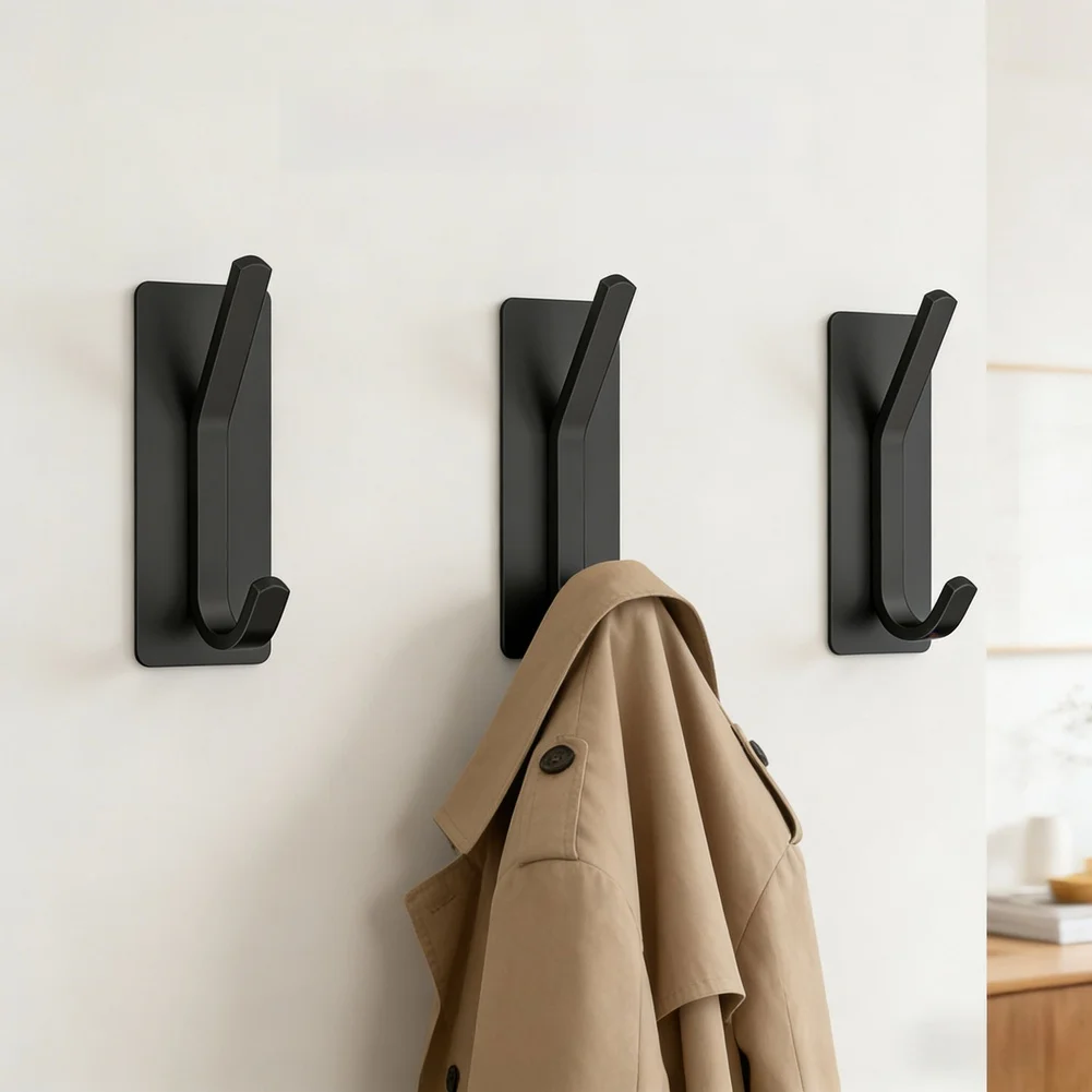No-Drill Clothes Hook Key Hanging Holder Stainless Steel Wall Hook 3-5kg Load Capacity Strong Sticky Towel Coat Key Pants Hanger