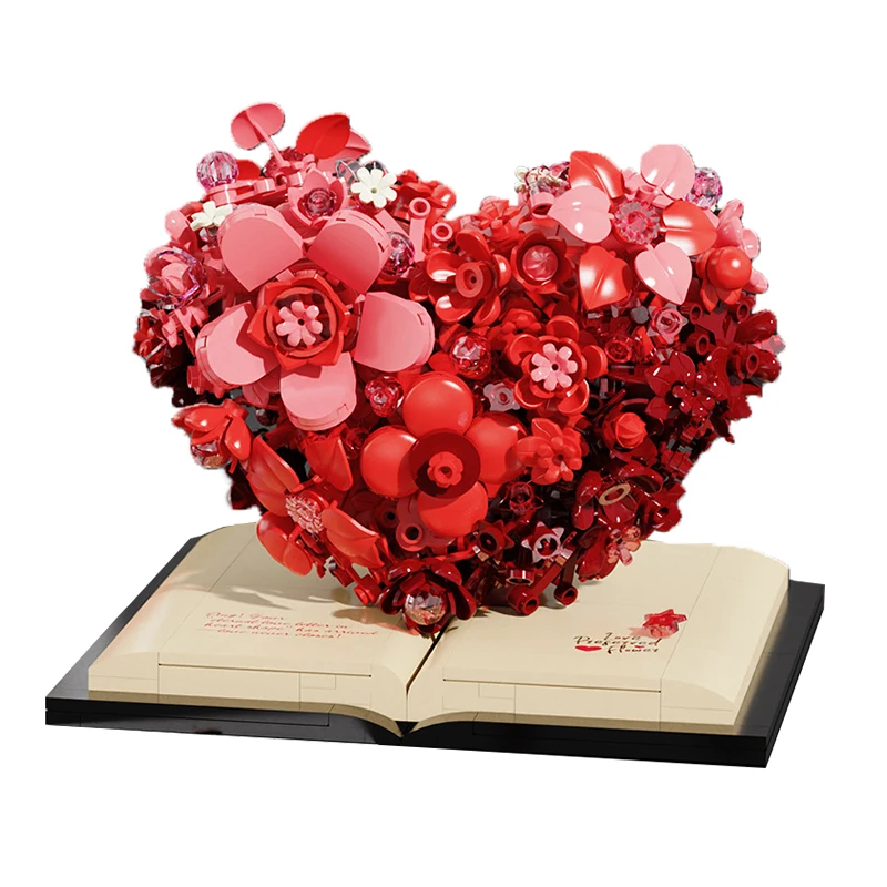 Romantic Love Flower Building Blocks Heartbeat Series Valentine's Day Gift Home Decor Ornaments Puzzle Assembly Building Blocks