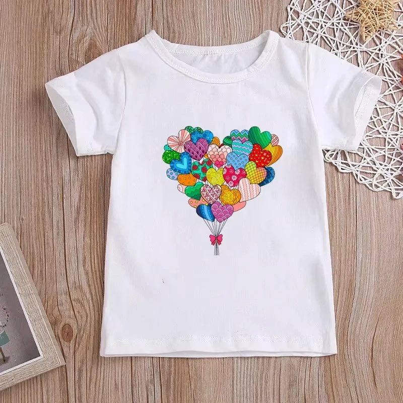 Unisex Watercolor Heart Balloon Floral Graphic T Shirt Cute Hot Air Balloon Flower Print Short Sleeve Crew Neck Summer Tee