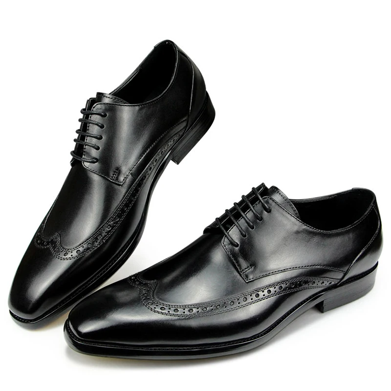 

Men Social Dress Derby Shoe Genuine Leather Formal Shoe Handmade Lace Up Brogue British Style Luxury Leather Shoe Rubber Bottom