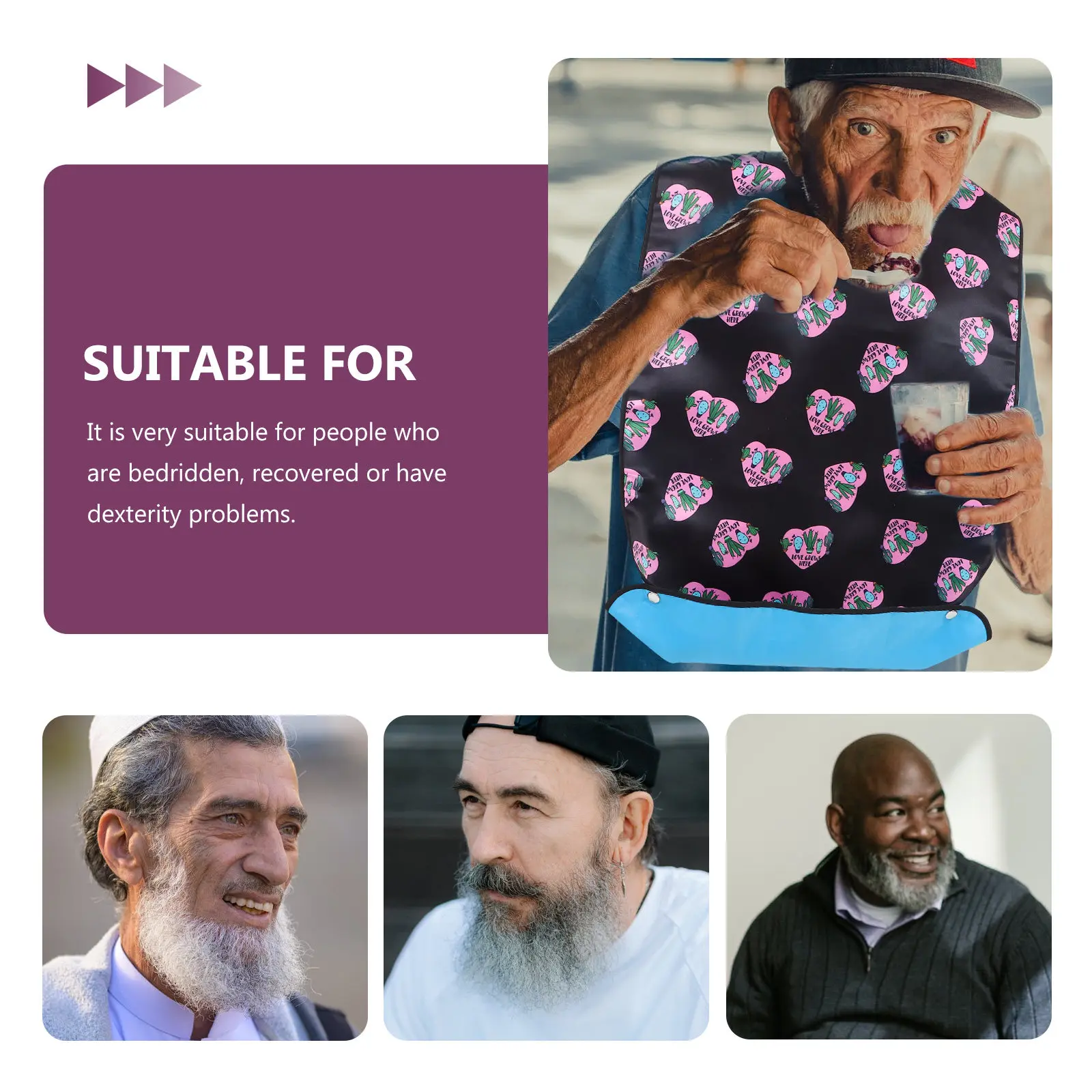 Adult Waterproof Elderly Bib Adjustable Mealtime Clothes Protector for Dinner Feeding with Composite Waterproof Oil-Proof Layer
