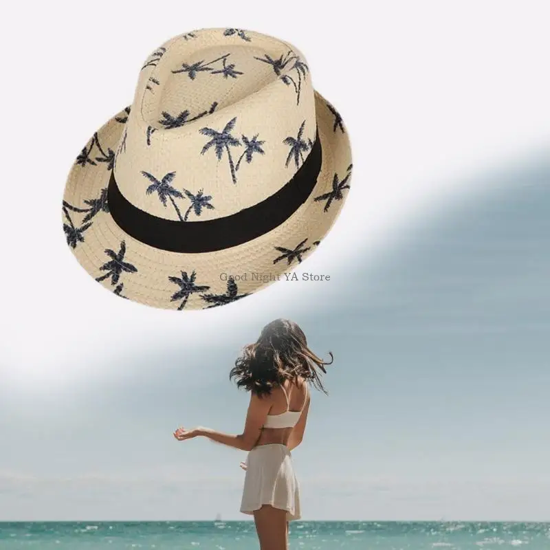 القش قبعة الجاز القش فيدورا قبعة القش قبعة القش قبعة الشاطئ بنما فيدورا قبعة الاستوائية المطبوعة SunHat القش بنما قبعة #2