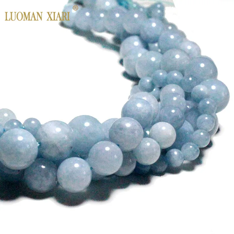 Wholesale Natural Stone Blue Aquamarines Loose Round Spacer Beads For Jewelry Making DIY Bracelet Accessories 4/6/8/10 /12 mm