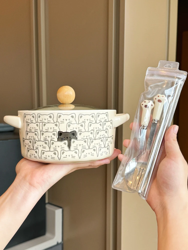 

Cerc Instant Noodles Bowl with Lid Double Ears for Boys And Girls Students Dormi Convenient Screw Poer Special Bowl ...