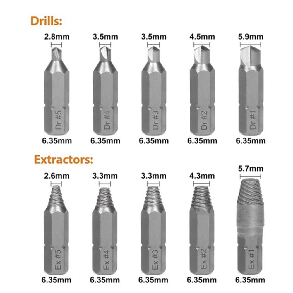 

Набор для извлечения поврежденных винтов, 10 шт., легко удаляет сломанные винты, экстрактор поврежденных винтов
