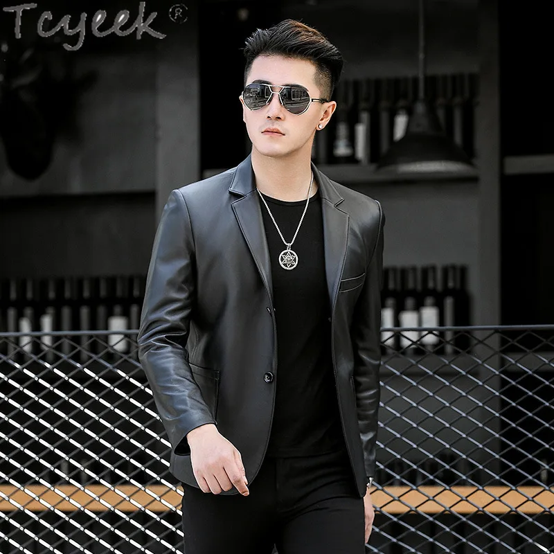 Tcyeek Genuine Leather Man Jackets Sheepskin Autumn Coats Mens Clothing Thin Leather Coat 2024 Suit Collar Chamarras Para Hombre