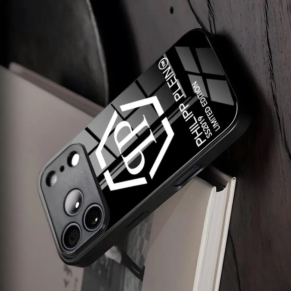 P-PhiliPP Brand PlEineS Phone Case Glass For IPhone17 Air 16 15 17 14 Pro Max 13 12 11 X XS XR Plus For Samsung S 26 24 23 22 Ma