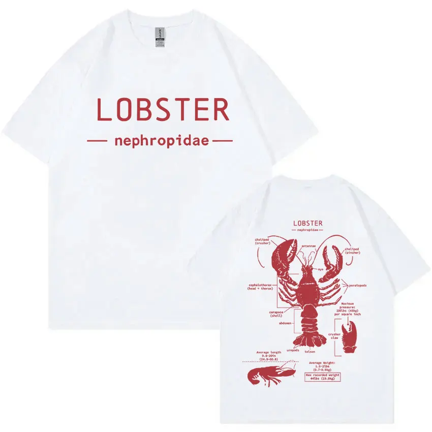 

Funny Lobster Anatomy Graphic T-shirt Men Women Casual Oversized Short Sleeve T Shirts Men's Vintage Cotton T-shirts Streetwear