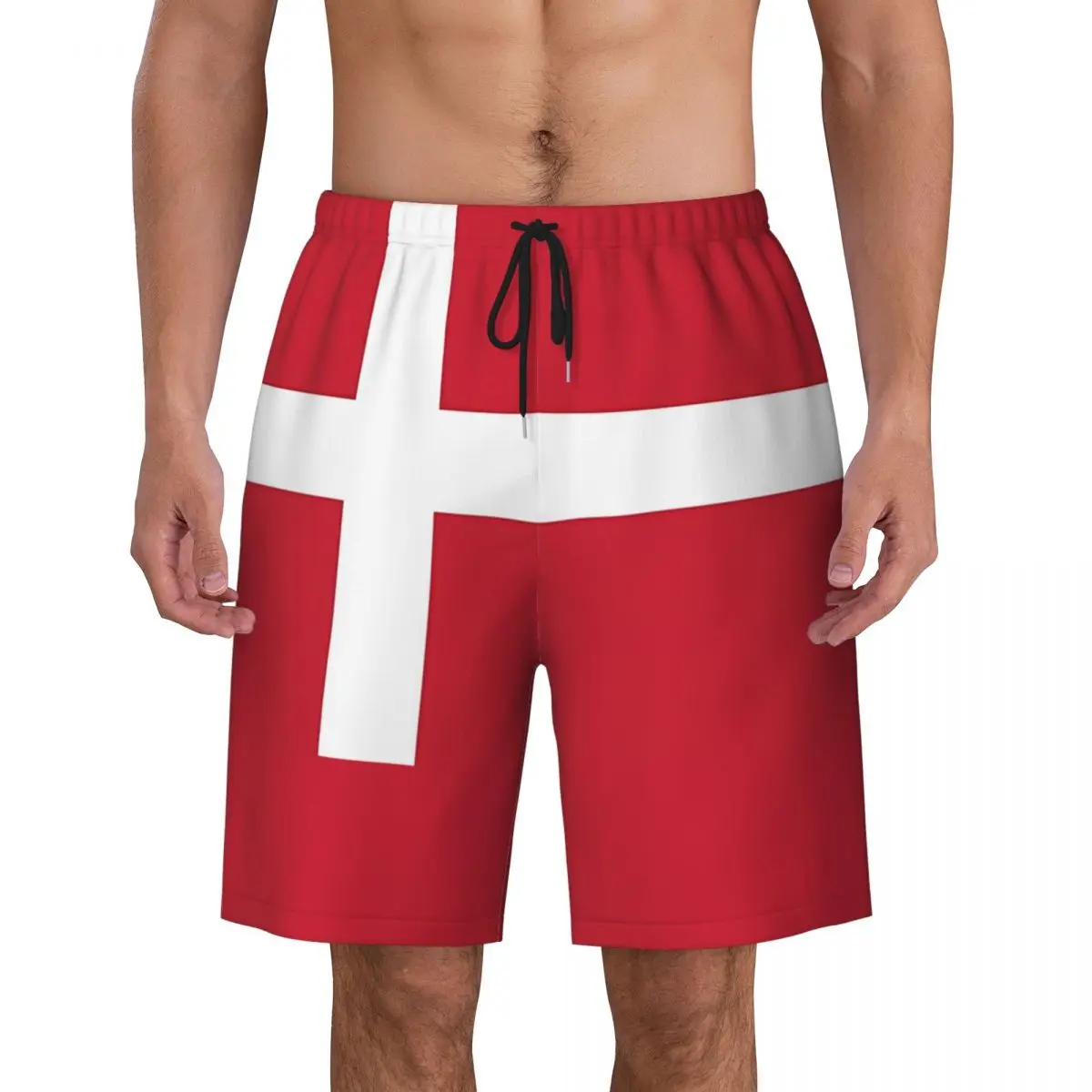 

Мужские пляжные шорты с принтом датского флага Y2K, ретро плавки с принтом, удобные шорты для бега