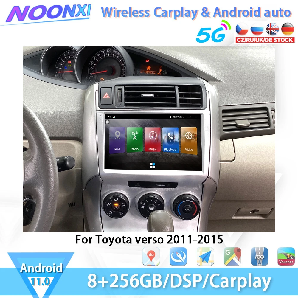 For Toyota Verso 2011-2015 Car Bluetooth Radio Central Multimidia  Auto Carplay Wireless Autoradio Multimedia Player Android GPS