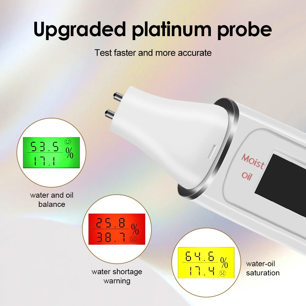 Testador digital de pele, medidor de umidade e óleo, detector facial, umidade da pele e conteúdo de óleo, analisador de pele para testa e bochecha