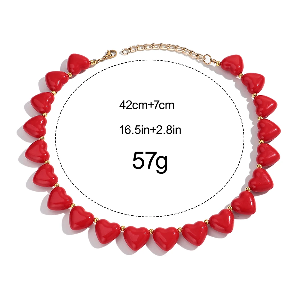 Neue Trendige Acryl-Herz Perlenkette für Frauen Bunte Harz-Liebeskette Valentinstag Schmuck Geschenk – Detail 1