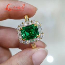 8*10MM green emerald 925 silver yellow gold plated emerald ring with whtie moissanite Wedding Engagement Party Gifts