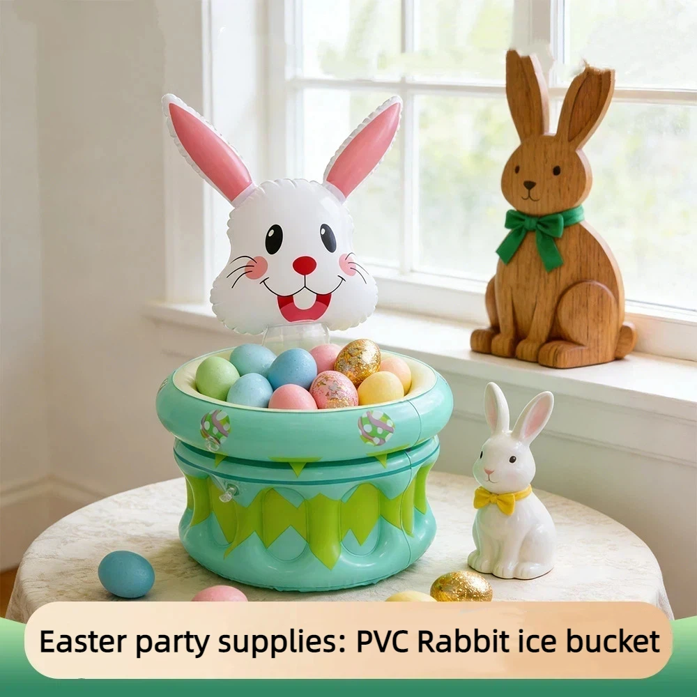 Easter Bunny Ice Bucket Drink Cooler Summer Iced Drink Ice Bucket PVC Inflatable Ice Bucket Toys for Kids Games