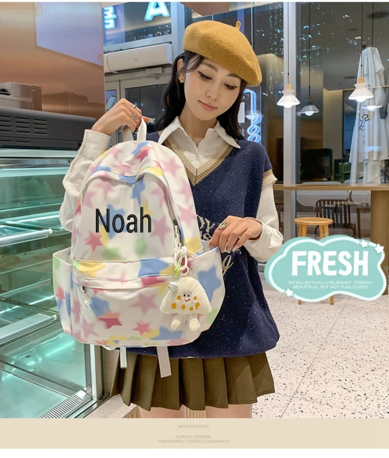 

Customized Female High School Student Junior High School Student Campus Versatile Canvas Contrast Stripe Backpack