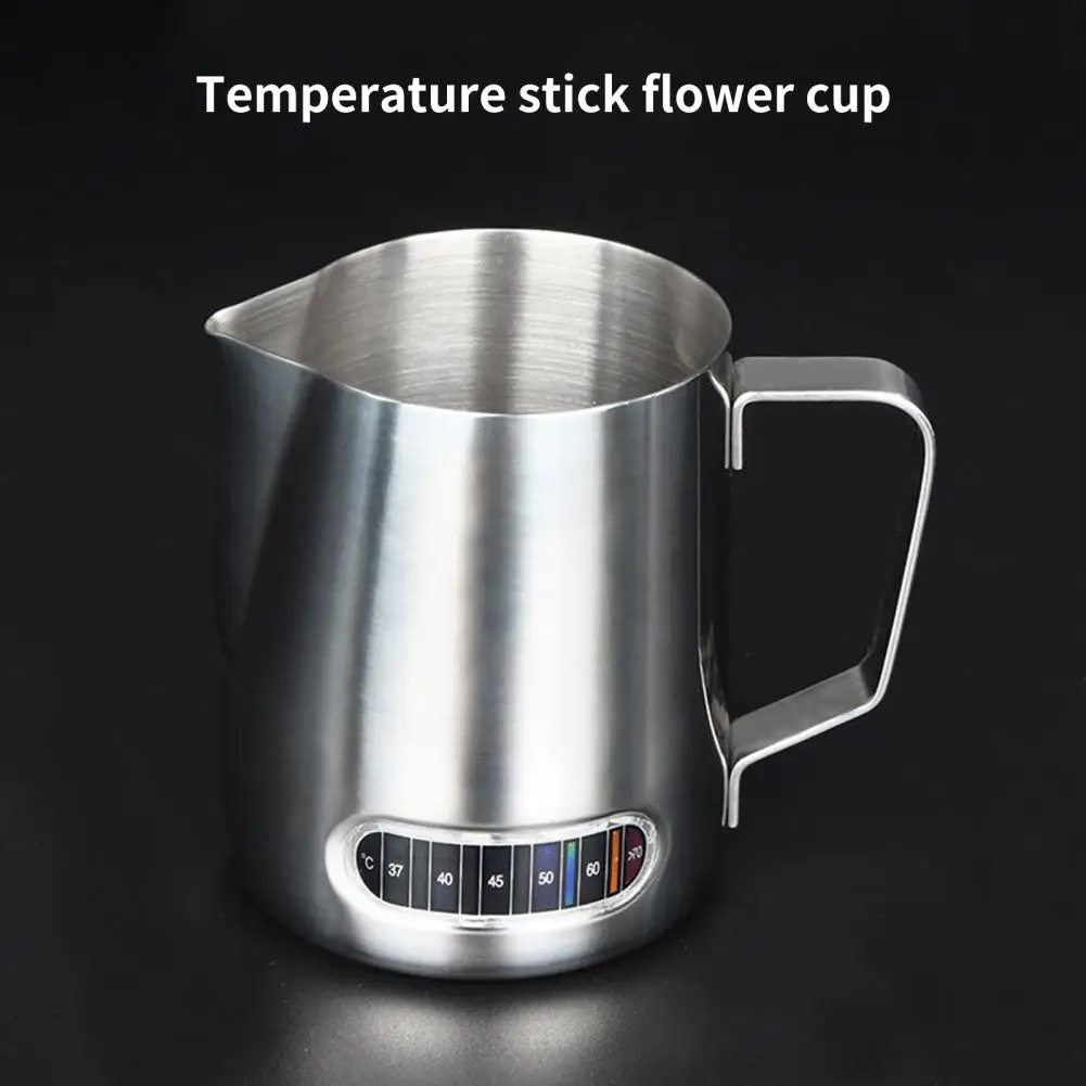 Milk Frothing Pitchers with Integrated Thermometer Latte Art Jug Stainless Steel Creamer Temperature Espresso Steaming Pitchers