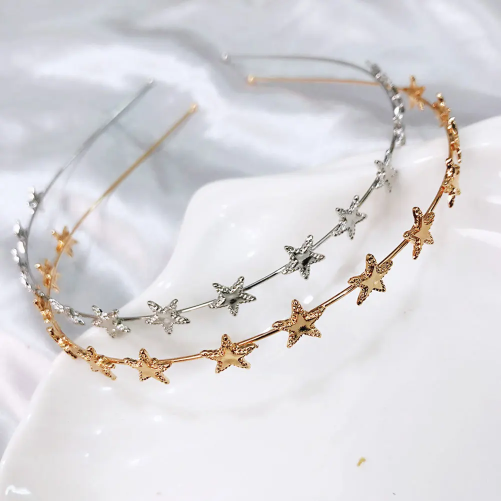 

2pcs Five-Pointed Star Headband Alloy Decoration Simple Elegant Headbands For Hair Styling Decorative Star Hair Hoops