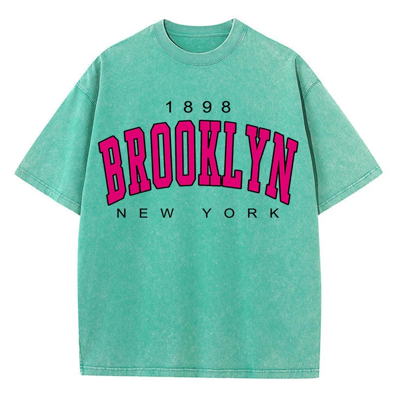 Womans Cotton Washed T-Shirts Fashion Loose O-Neck Short Sleeve Brooklyn New York Printing Tops Summer Street Female Clothes