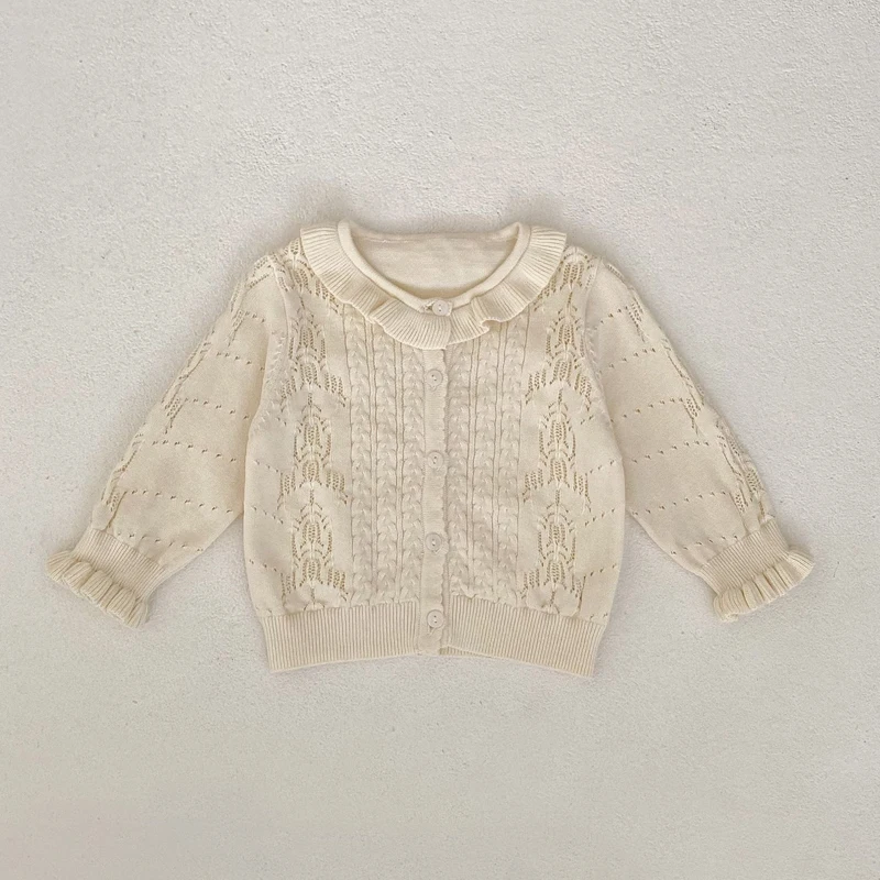 Autumn new style baby clothes 0-3 years old baby clothes baby girls sweater small coat lapel hollow knitted cardigan