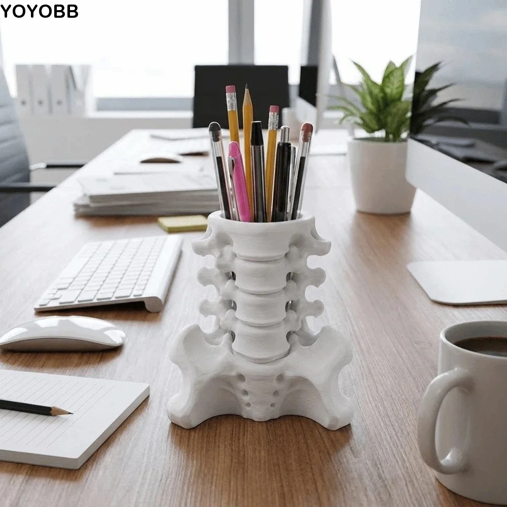 3D Printed Human Spine Pen Holder Sturdy Base Spine Shaped Pencil Organizer Plastic Creative Pencil Cup Holder School Use