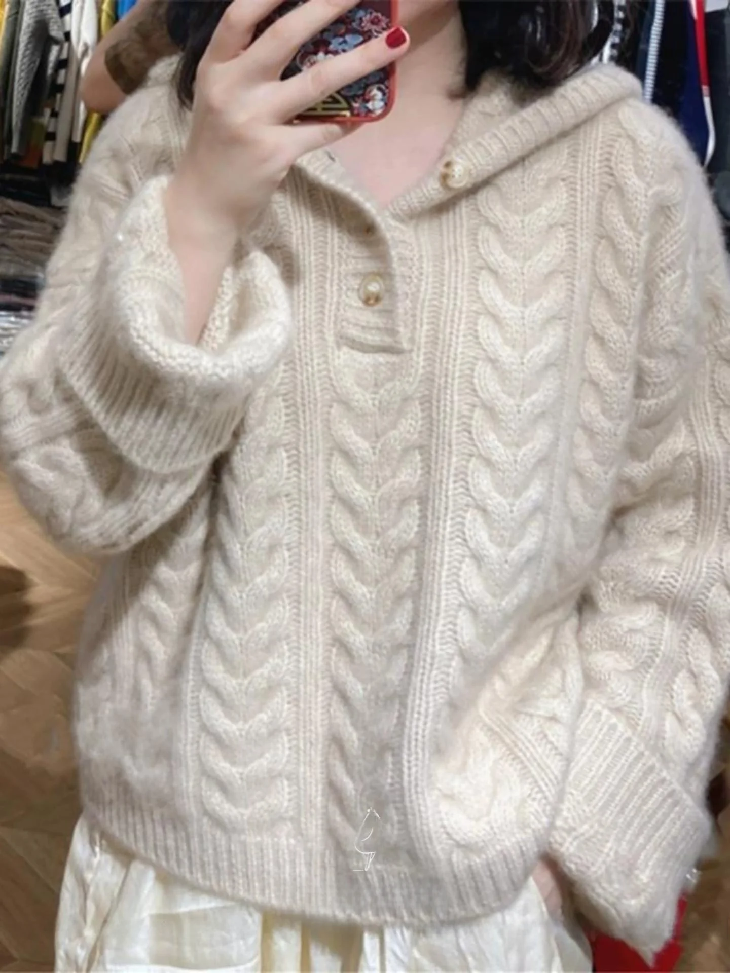 

Korean Lazy Sle Soft Cozy Hooded Knitted Sweater Women's Winter New Loose Slimming Sweater Thiened Warm Long Sve