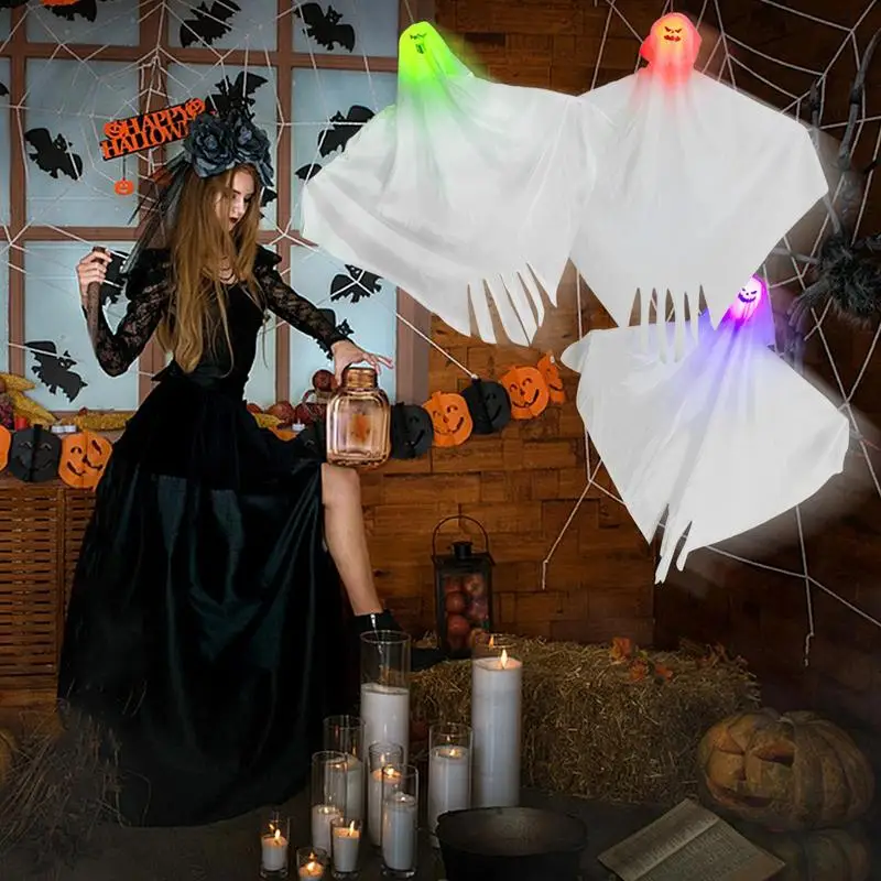 Light Up Ghost Decorations LED Halloween Flying Ghost With Spooky Face Expressions Scary Lighted Flying Ghost Spirit For Porch