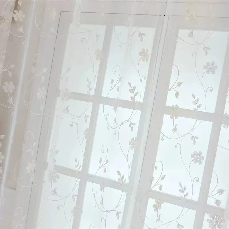 1pc French Vine Small Flower Embroidered Sheer Curtain, Light-Transmitting Privacy, Customizable Drapes for Living Room Bedroom
