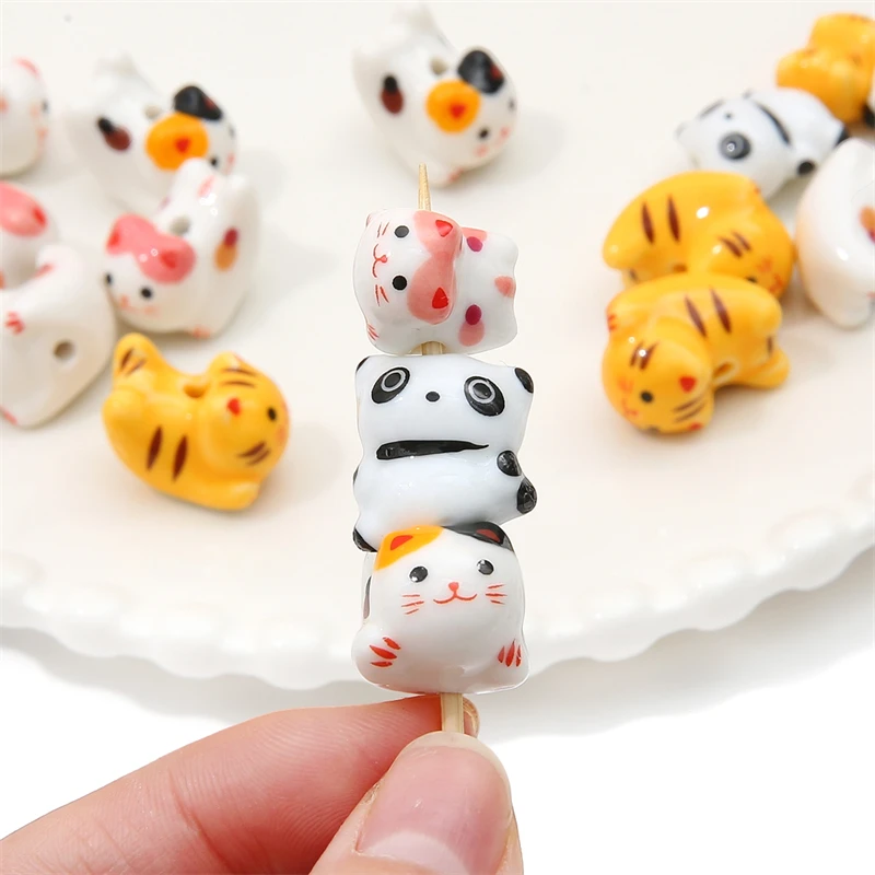 1pcs Handmade Ceramic Porcelain Cats Panda Tiger Animel Loose Beads Charm Pendant for Necklace Bracelet DIY Jewelry Craft Making