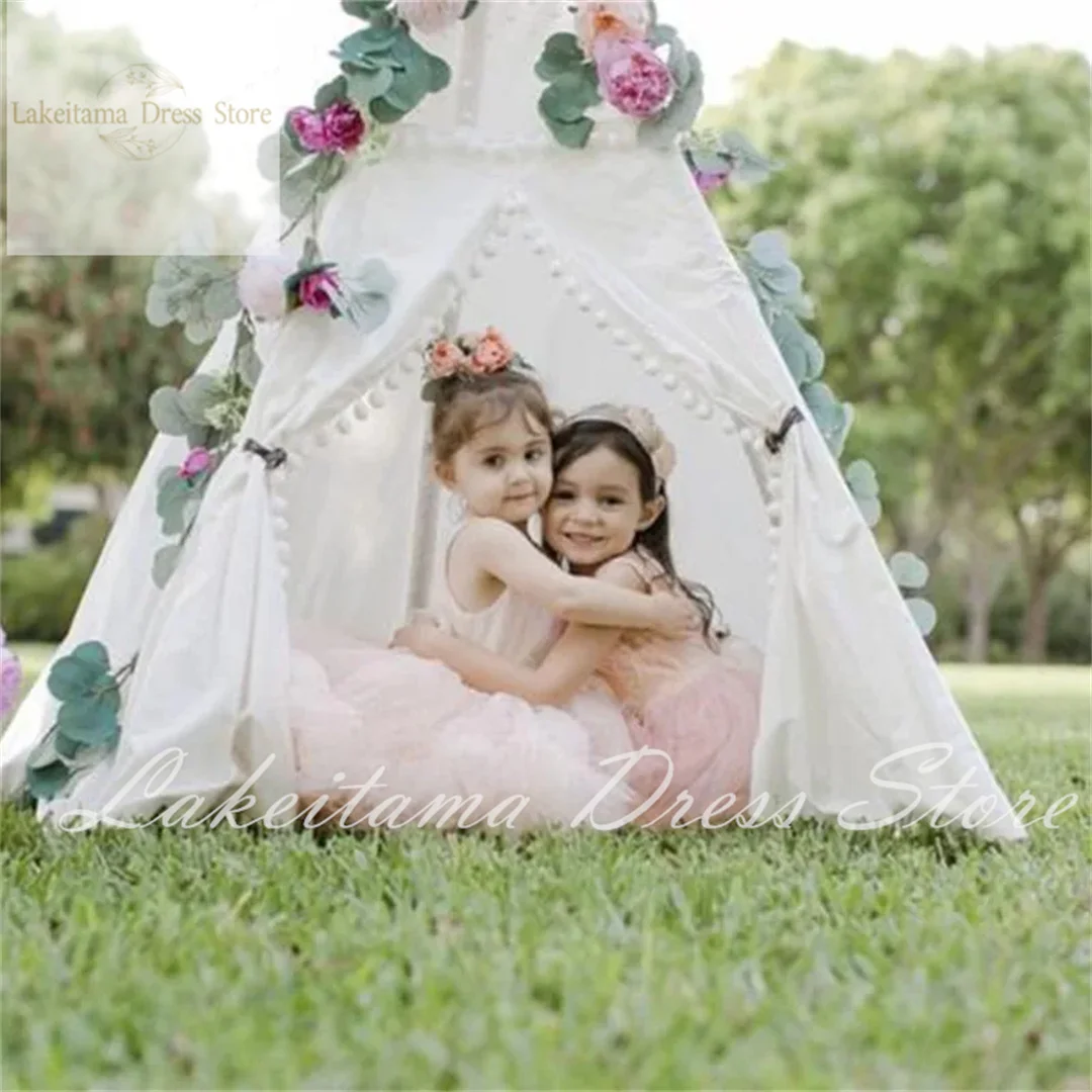 Robes de reconstitution historique à fleurs roses affleurantes pour filles, jolis bijoux en tulle avec dentelle, sur mesure, mariage formel, vêtements d'anniversaire pour enfants