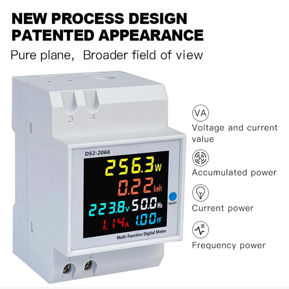 D52-2066 Energiezähler, DIN-Schiene, Stromverbrauchsmonitor, AC 40–300 V, 100 A, Voltmeter, Amperemeter, Watt kWh, Frequenzleistungsmesser – Detail 4