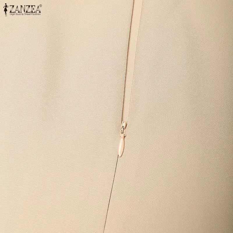 ZANZEA Damen-Kleid, elegant, schick, plissiert, Midikleid, Sommerkleid, stilvoll, O-Ausschnitt, kurzärmelig, A-Linie, OL-Arbeitskleider, einfarbig, Vestidos – Detail 15
