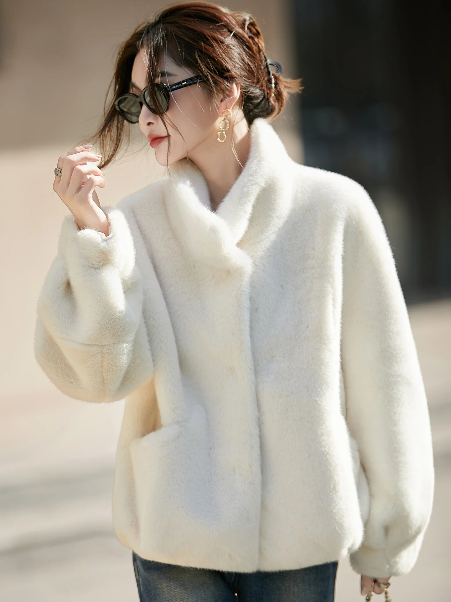 

Fashionable Short Style Soft Warm Faux Fur Jacket Stand Collar Autumn Winter New Arrival Women's Outerwear Versatile Basic