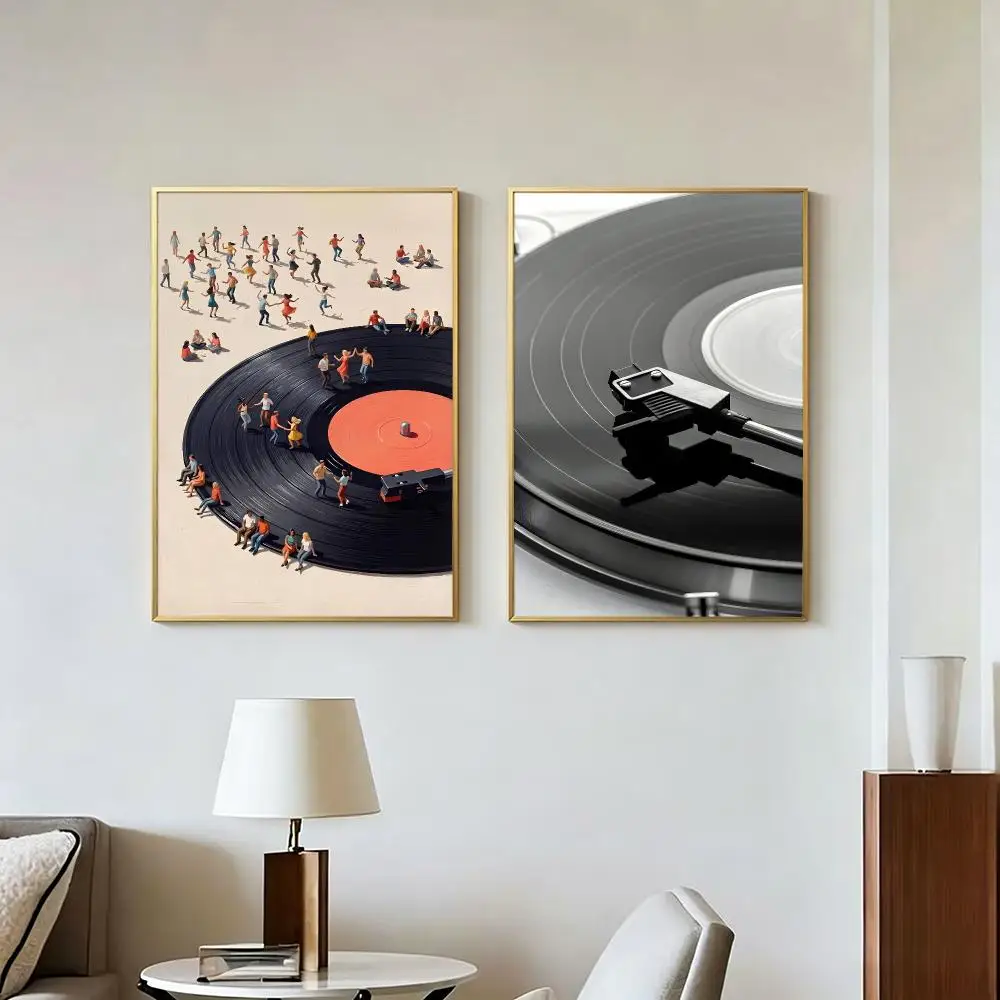 Art Modern V-Vintage Vinyl Record Poster Peel And Stick Wall Art Self Adhesive PP Waterproof Wall Decor Living Room Bedroom Gift