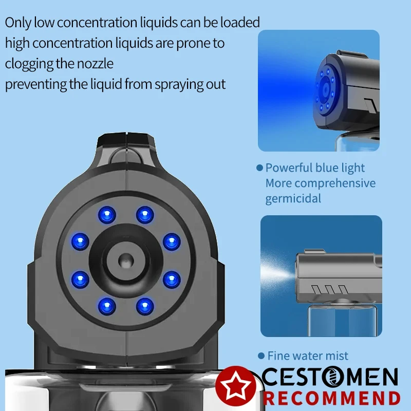 NEW 280Ml Barber Sprayer Wireless Electric Sanitizer USB Nano Blue Light Steam Spray Disinfection Gun For Garden Atomizer Tools