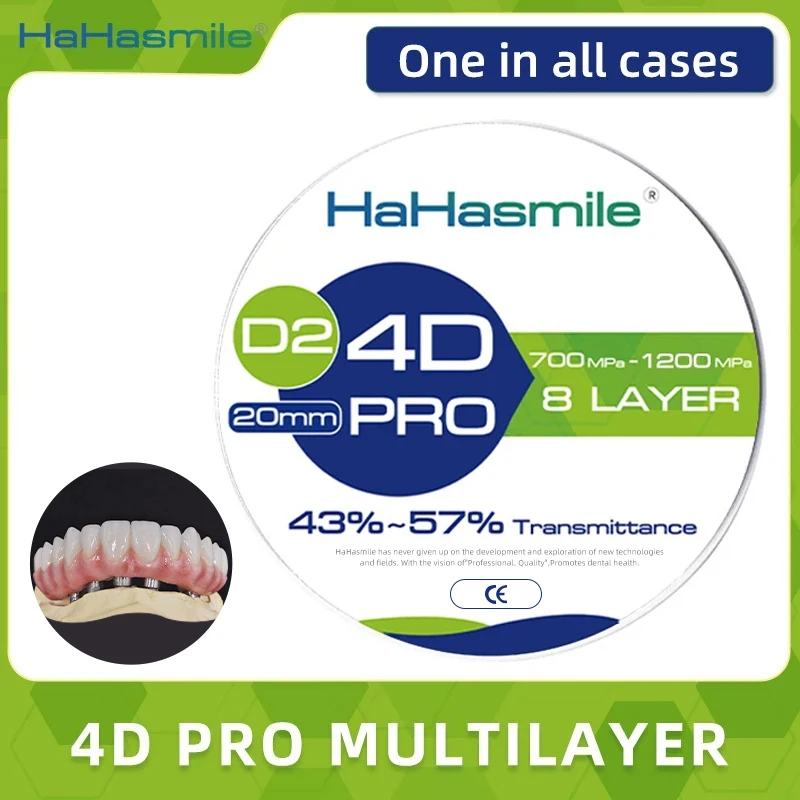 HaHasmile 4D Pro Multilayer Zirconia Blocks D2 98mm High Translucency Open CAD CAM System for Full Arch Long Bridges