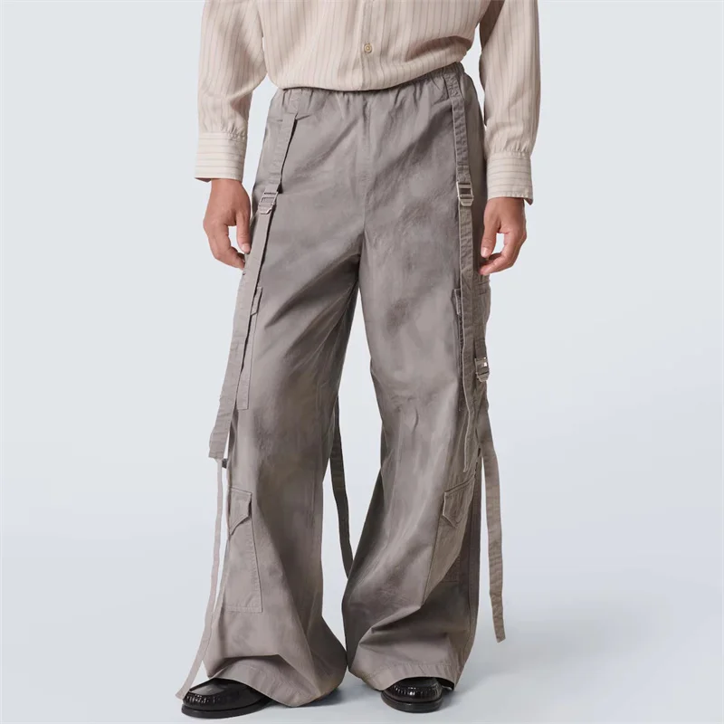 

Women's pants 2024 autumn multi pocket decoration drawstring wide leg pants Cotton blend low waisted cargo pants y2k Trousers