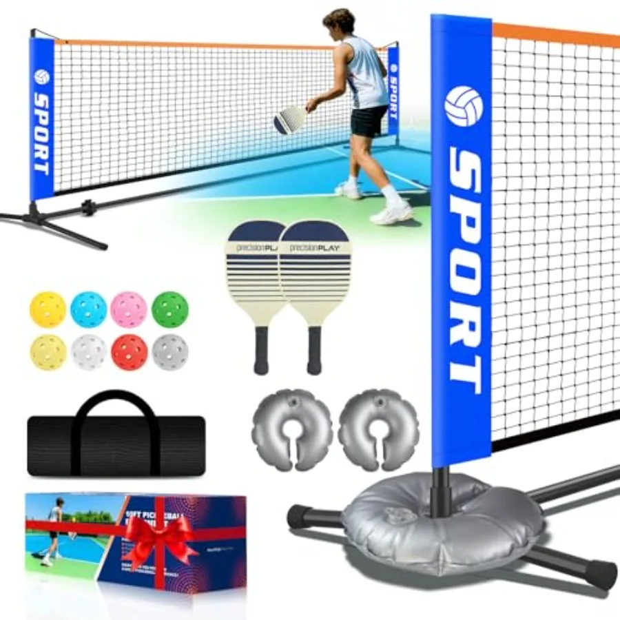 

Pickleball Net for Driveway, Portable Pickleball Net Set with Paddles, Water Bags, Portable Outdoor Pickleballs, Mini Picklebal
