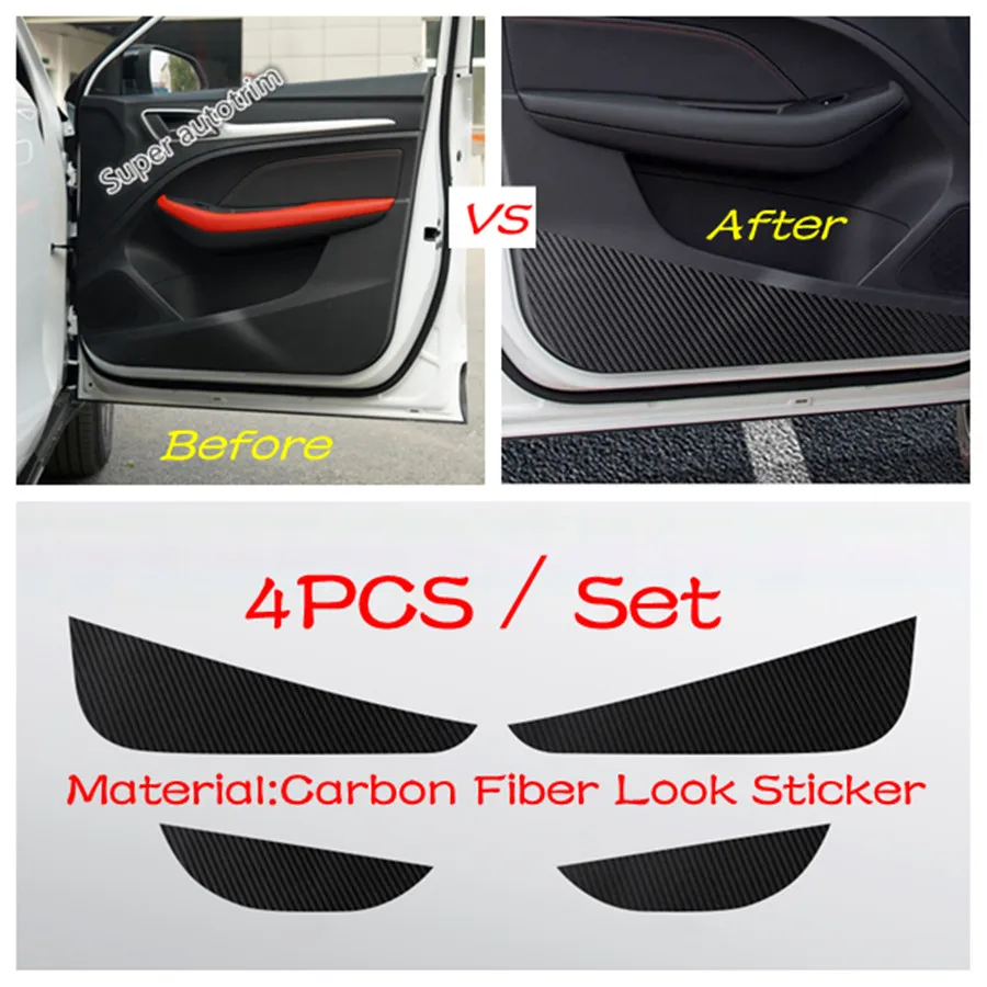 Car Inner Door Anti-Kick Pad Mat Side Edge Film Protection Carbon Fiber Look Stickers Accessories Interior For MG ZS 2018 - 2023