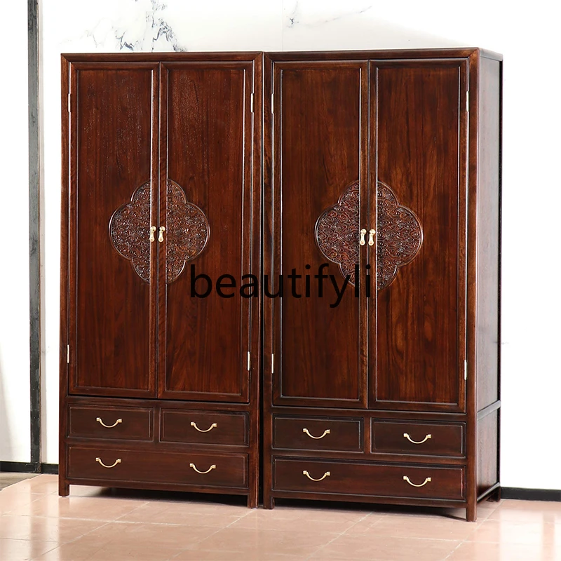 

New Chinese Ebony Wardrobe Large Capacity Locker Household Bedroom Solid Wood Wardrobe