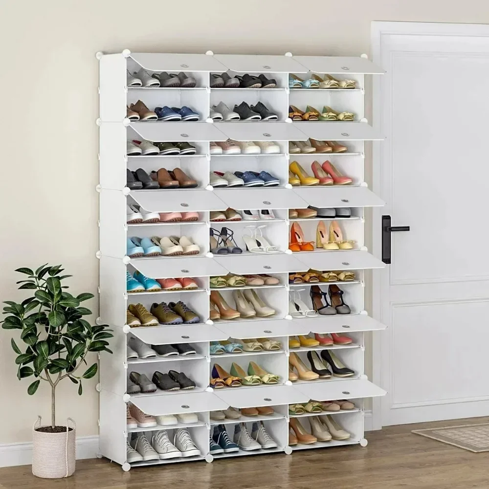 

36 Cubes 72 Pairs 12 Tiers Portable Shoe Rack, Storage Cabinet for Entryway Hallway, White Durable Material